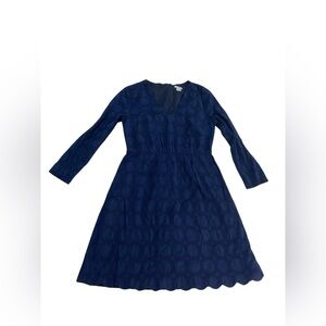 J. Crew Women's Navy Blue Eyelet Dress Long Sleeve V-Neck Scalloped Hem Size 2